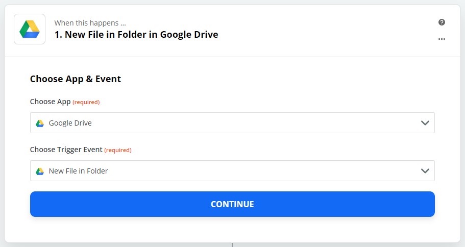 Zapier - Google Drive - Choose Trigger Event