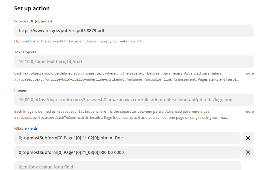 Configure PDF.co PDF Filler