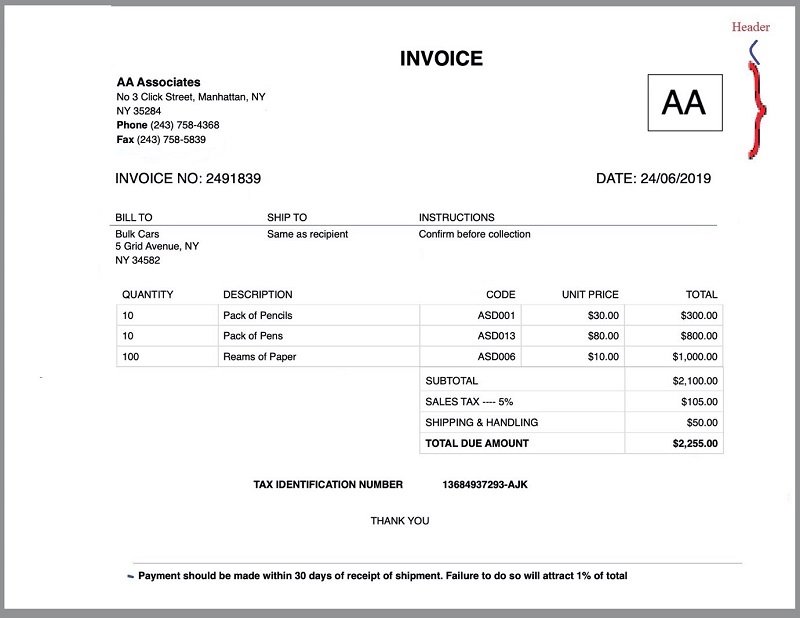 sales document header table