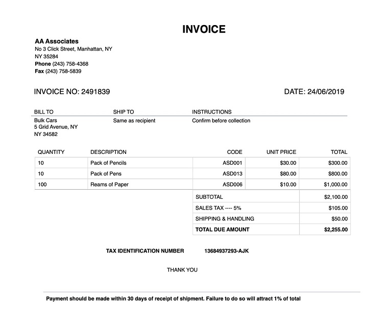 creating invoices in method