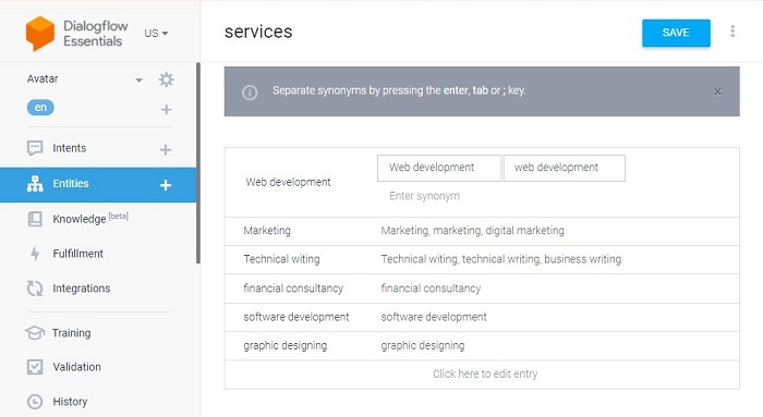 Dialogflow Chatbot Account
