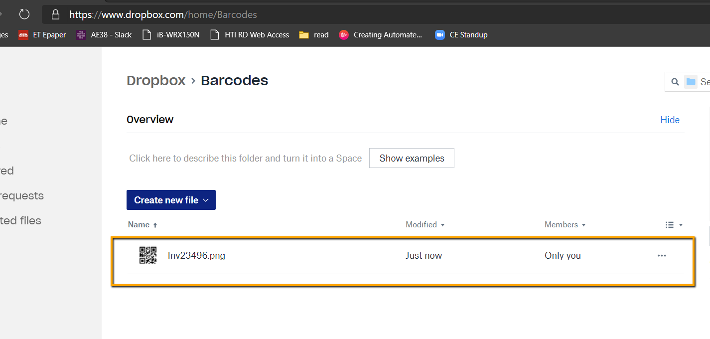 Barcode Successfully Added Inside Dropbox