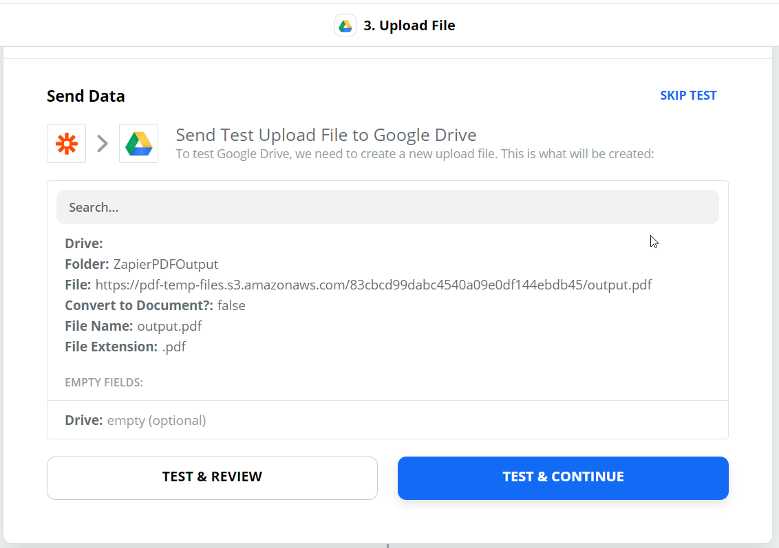 Send Test Upload File To Google Drive