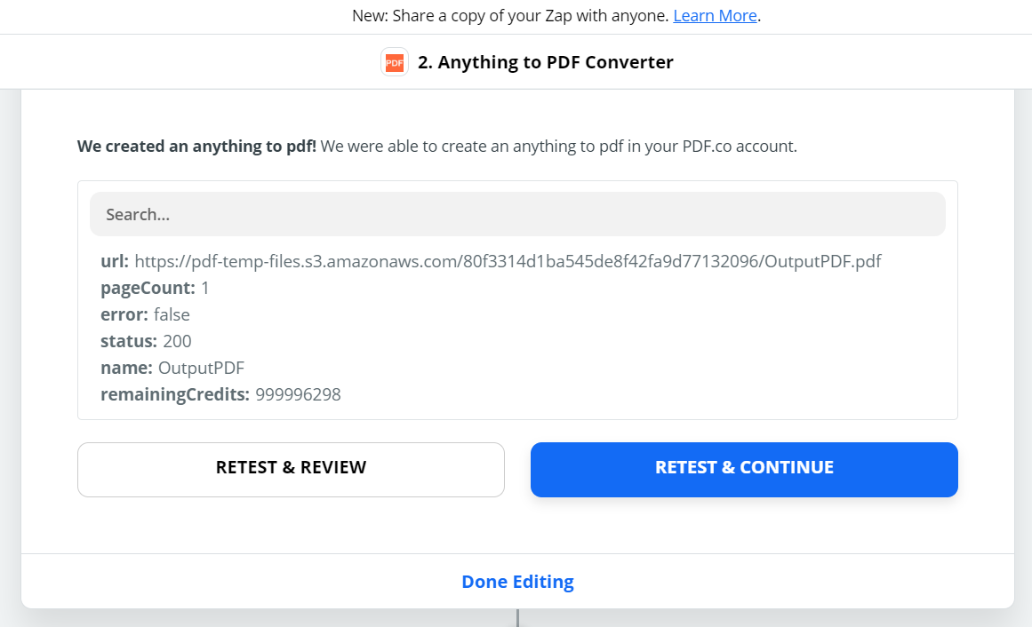 PDF.co Request Processed Successfully