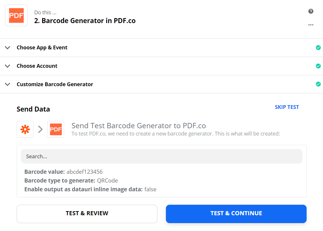 Send Barcode Generator Data To Test And Review