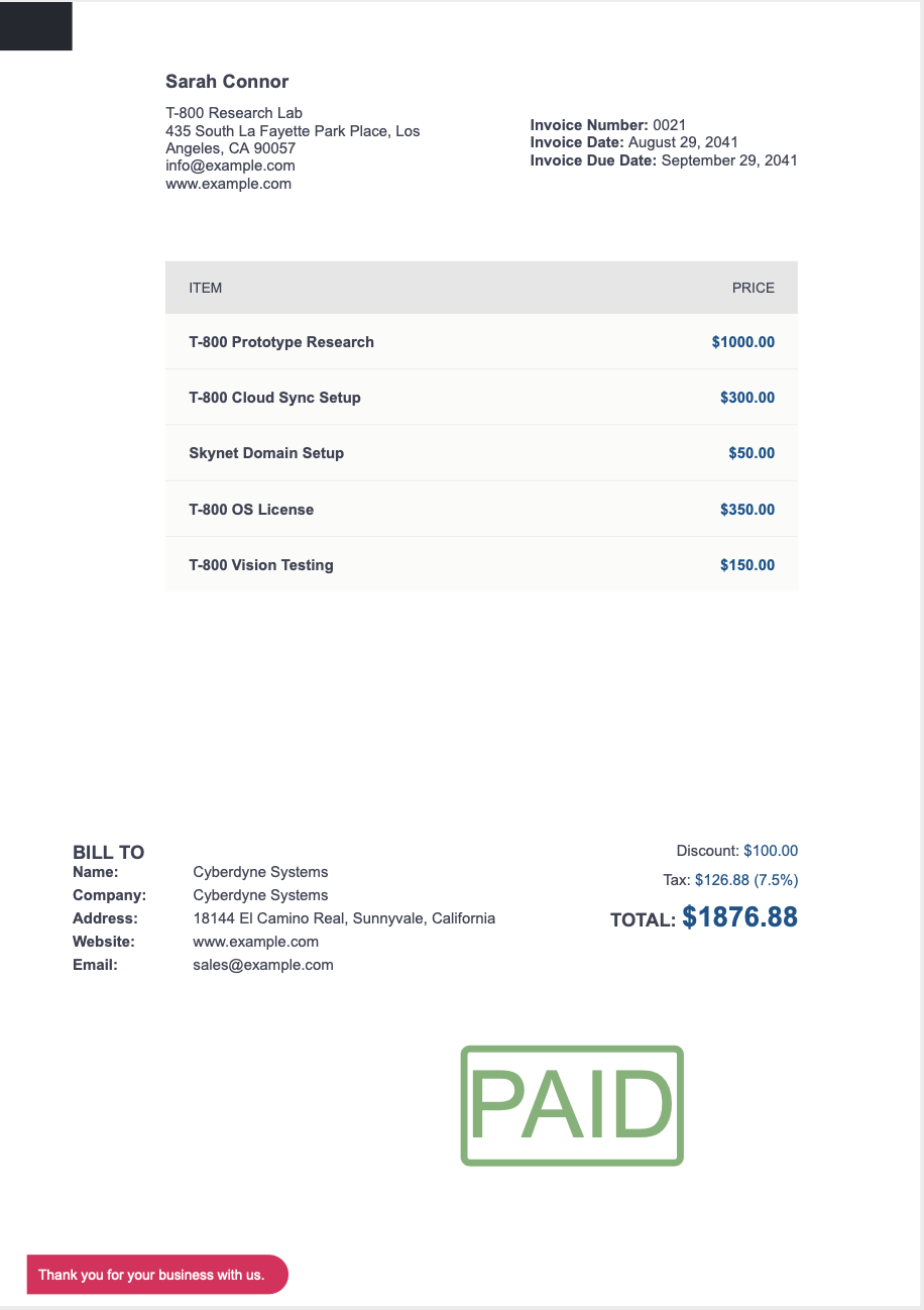 PDF Output Of Invoice Template 1