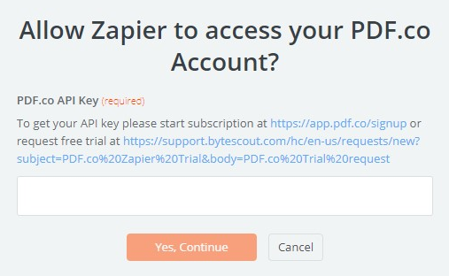 Authorize Zapier With PDF.co API Key
