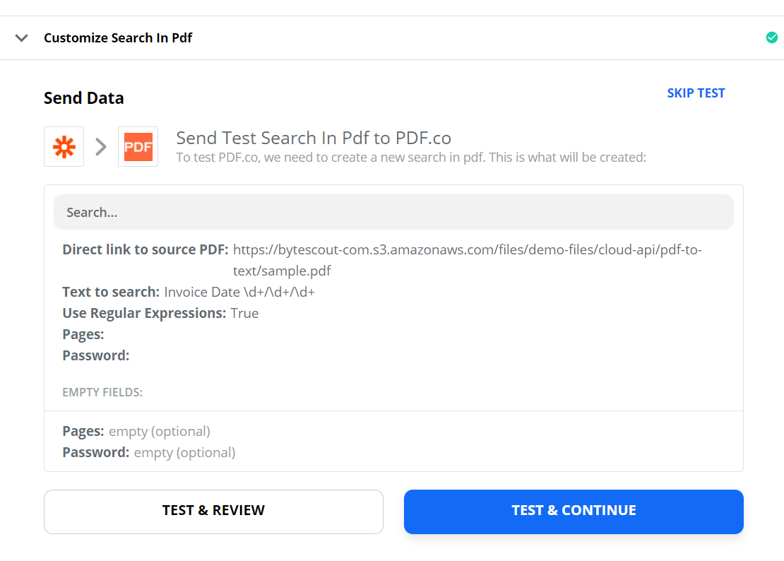 Send Search Data To Test And Review