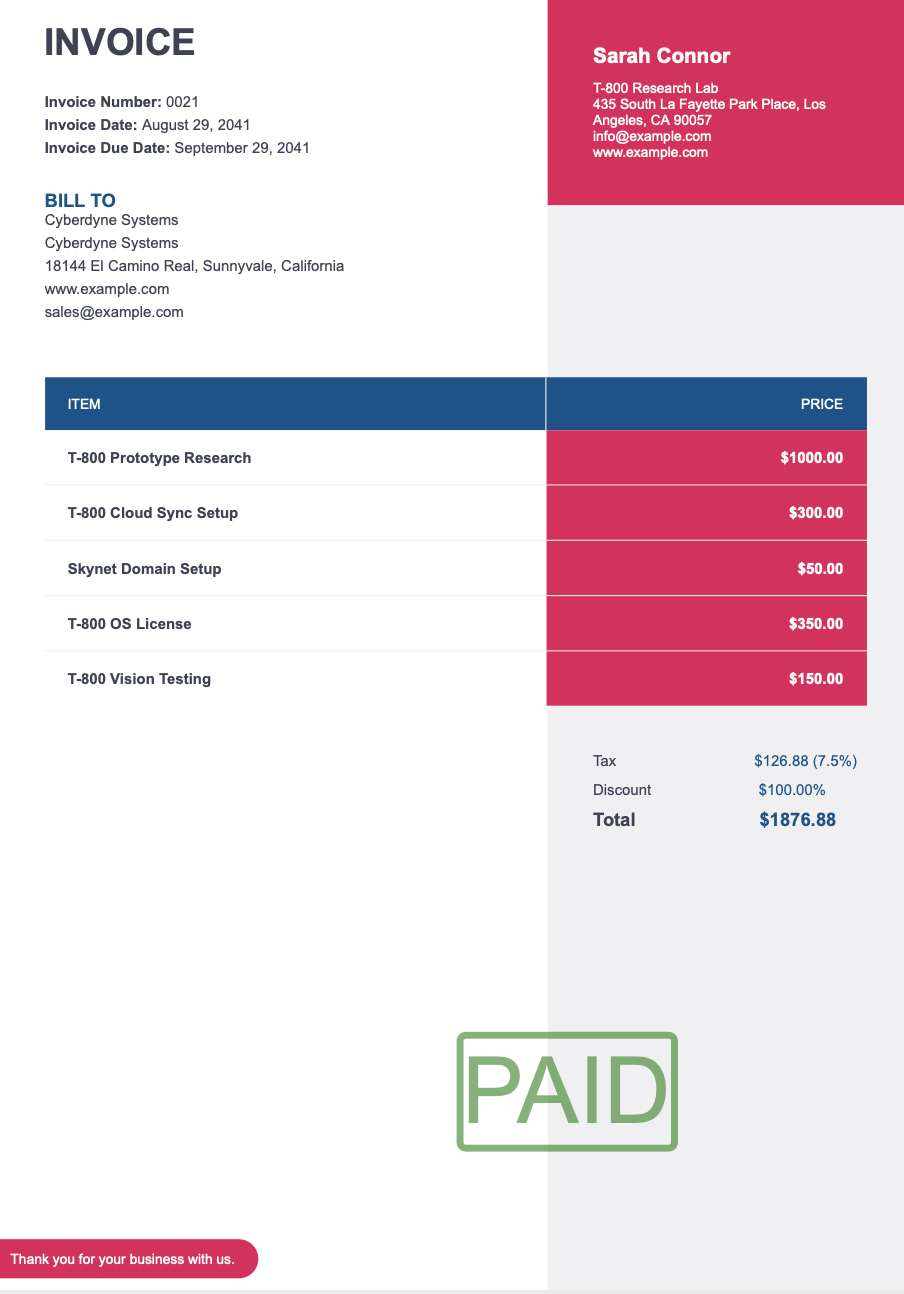 PDF Output of Invoice Template 2