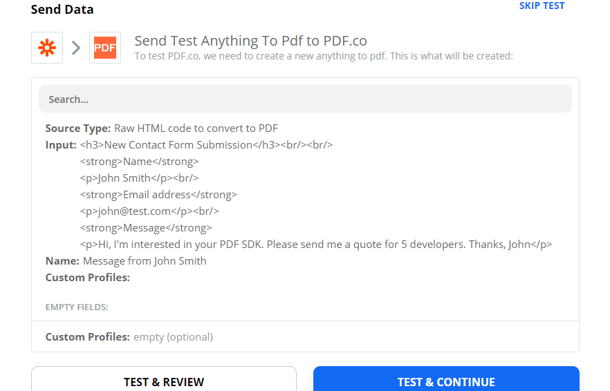 Send & Test