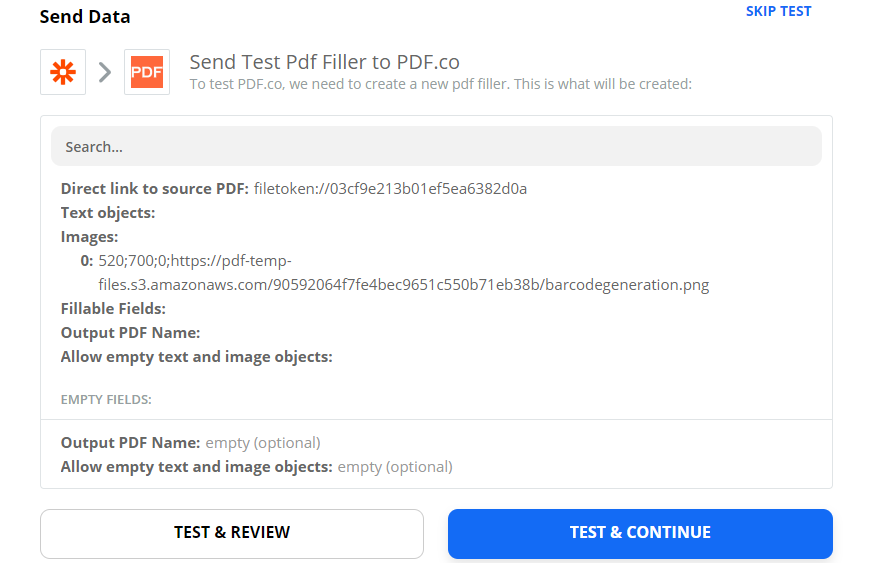 Send PDF Filler Data To Test And Review
