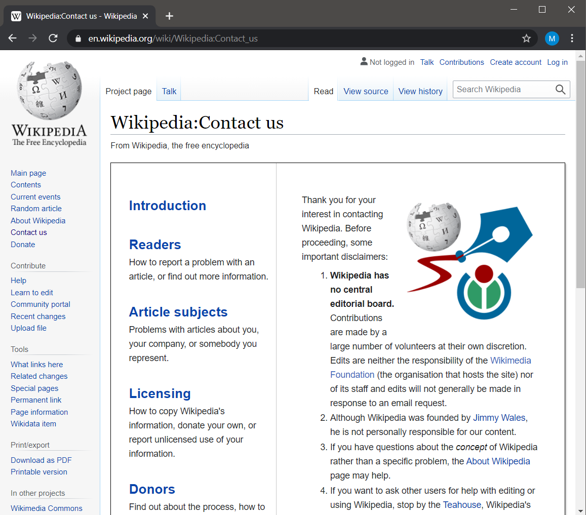 Wikipedia Contact Us Page