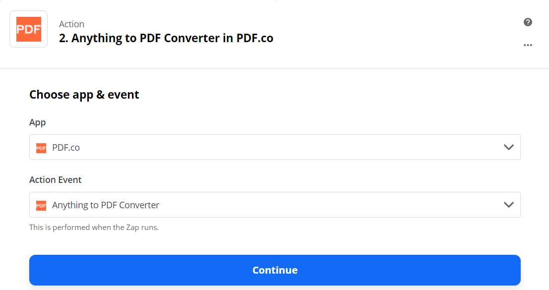 Set Anything To PDF Converter As The Action Step