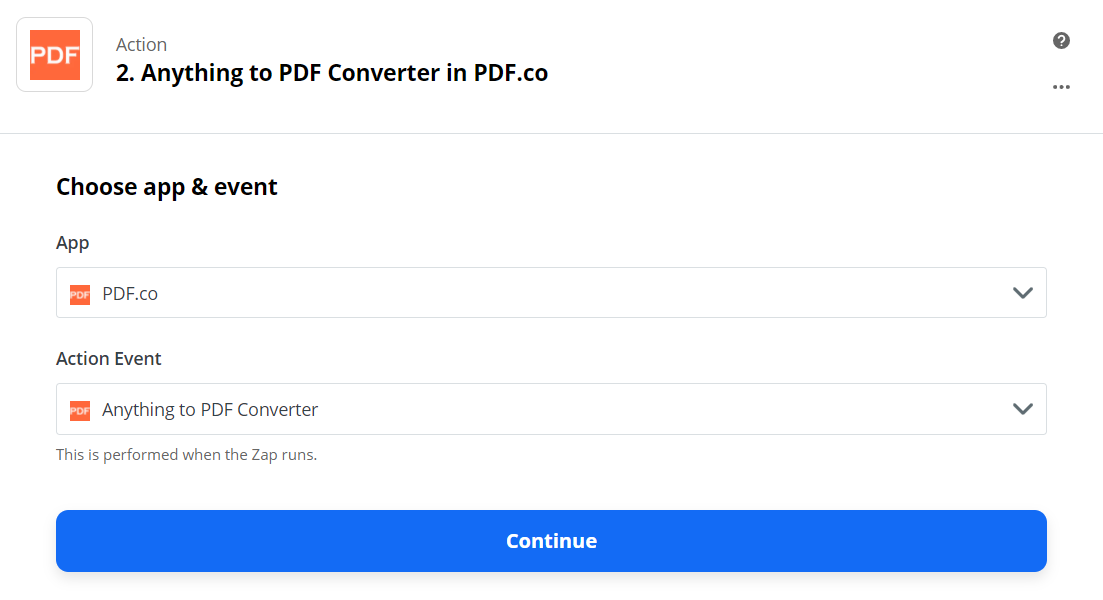 Setup Anything To PDF Converter As The Action Step