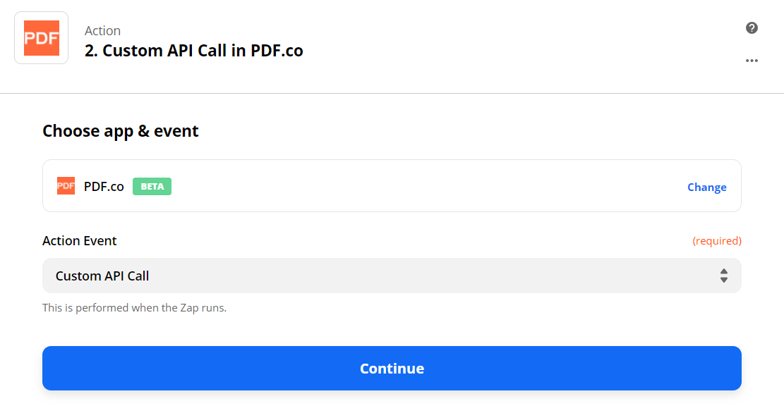 Setup Custom API Call In PDF.co In The Action Step