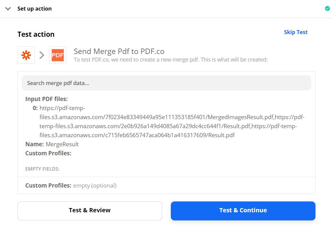 Send PDF Merger Data To Test And Review