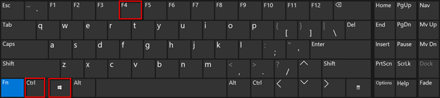 Shortcut  Win Key + CTRL + F4