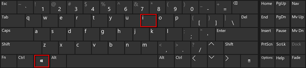 Shortcut Win Key  + I