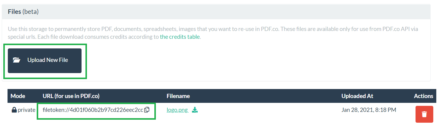 Upload And Storage Files In PDF.co Built-In File Storage
