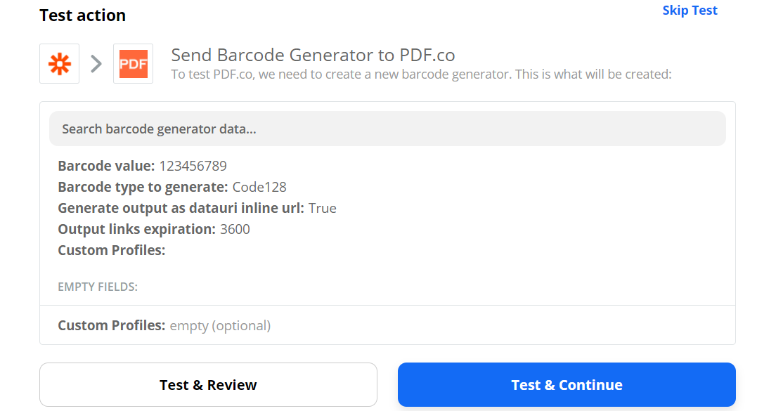 Send Barcode Generator Data To Test And Review