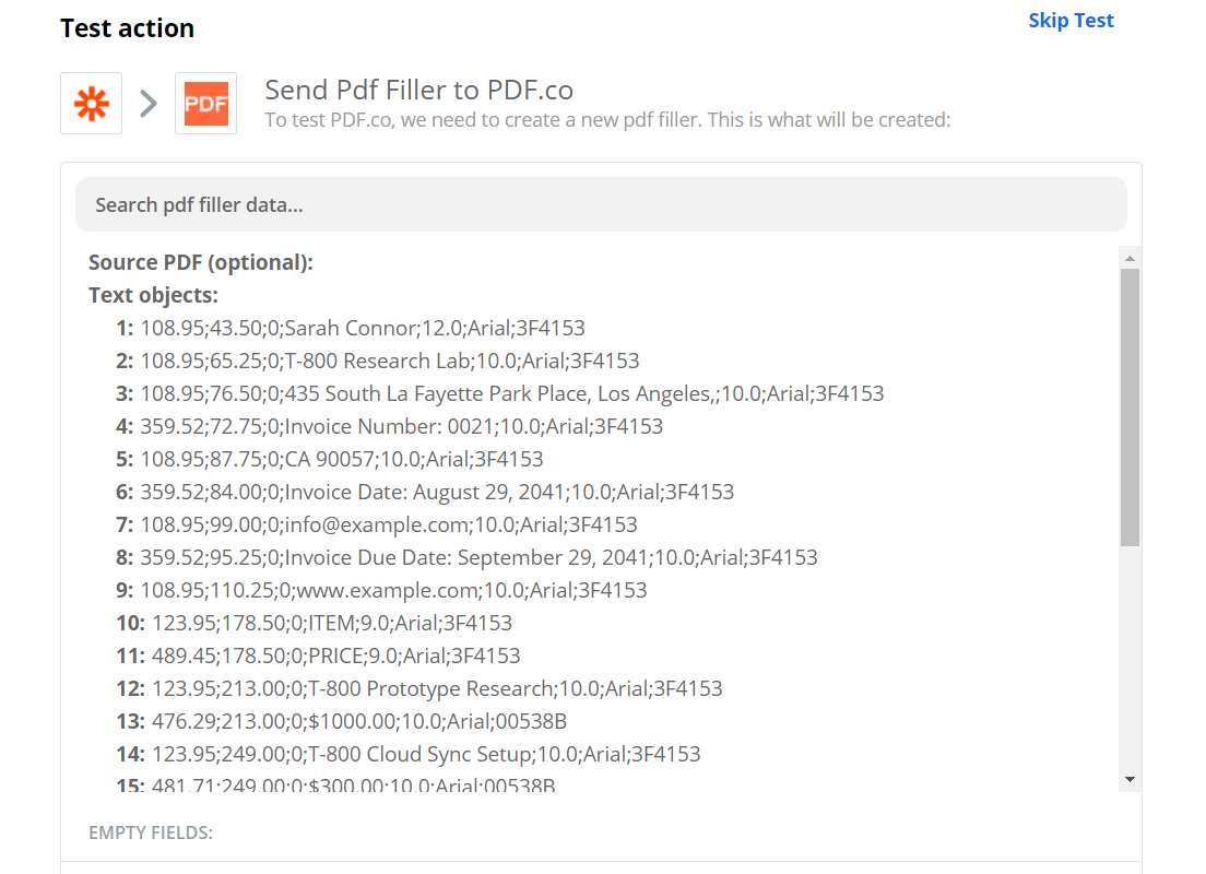 Send PDF Filler Data To Test And Review