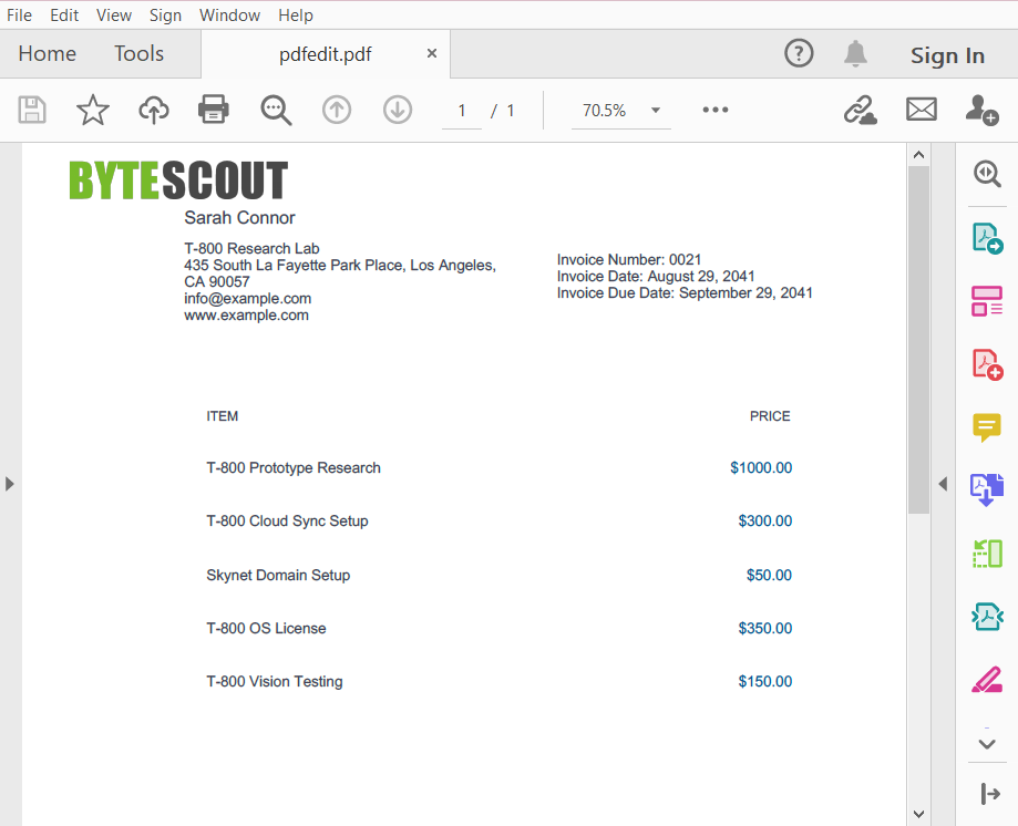 Output PDF Invoice Created Using PDF Filler In PDF.co