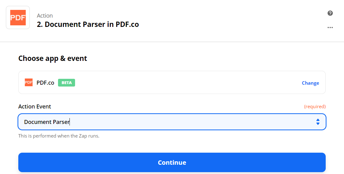 PDF.co Document Parser As The Action Step