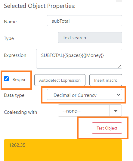 Check Regex And Select Data Type In Subtotal