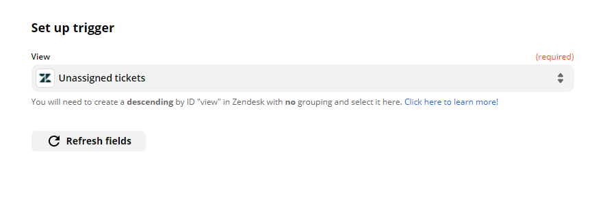 Choose Trigger's Zendesk View