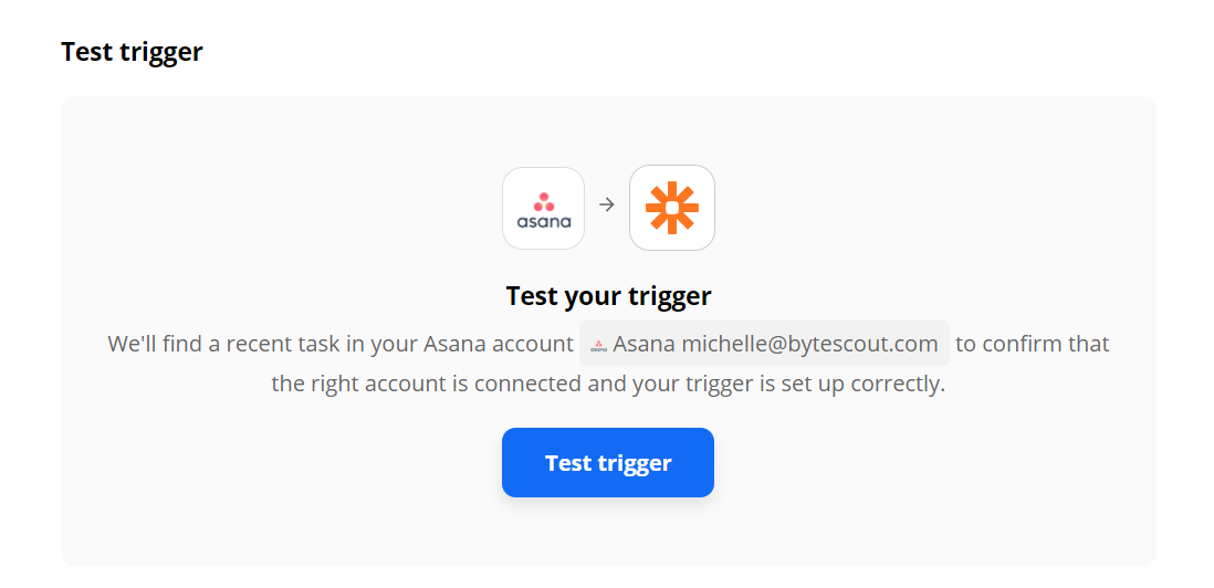 Send Trigger Configuration To Asana To Test