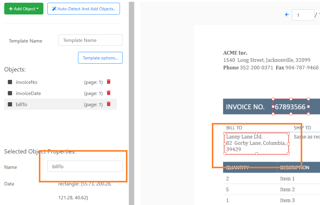 Extract Invoice Address Using Field From Rectangle