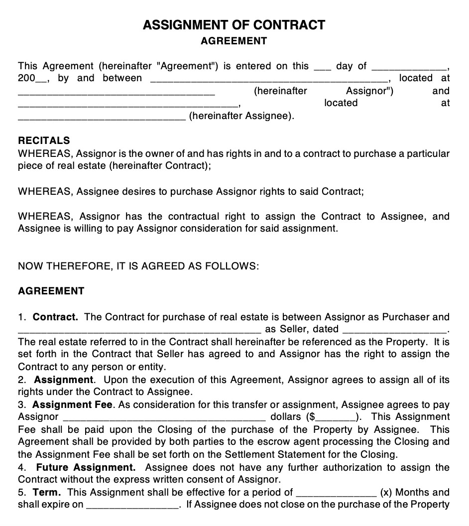 assignment form real estate