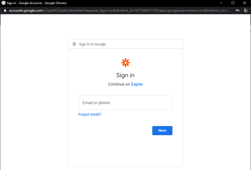 Connecting Google Drive account to Zapier