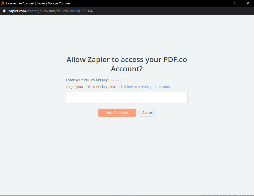 Connecting PDF.co account to Zapier