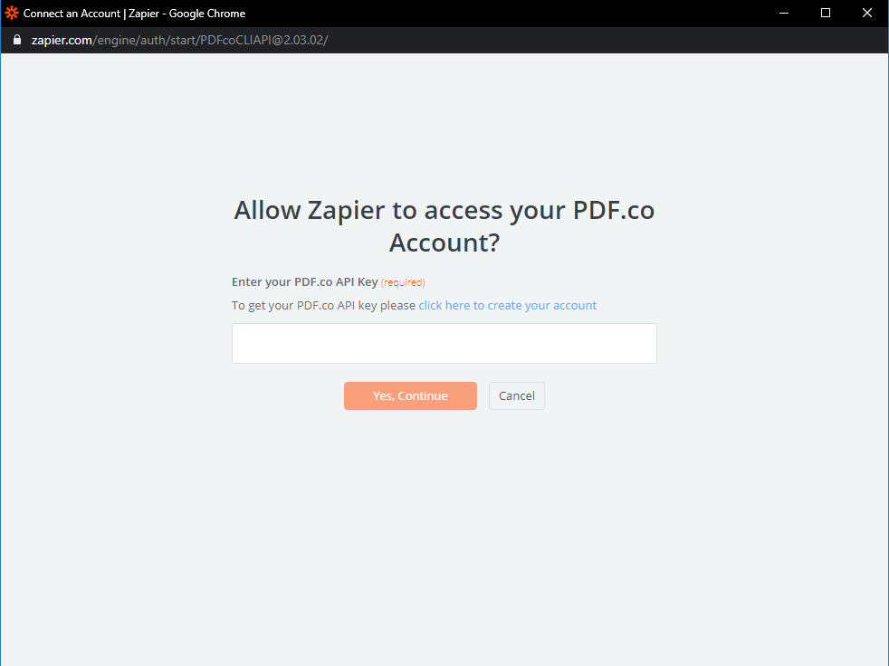 Connecting PDF.co account to Zapier