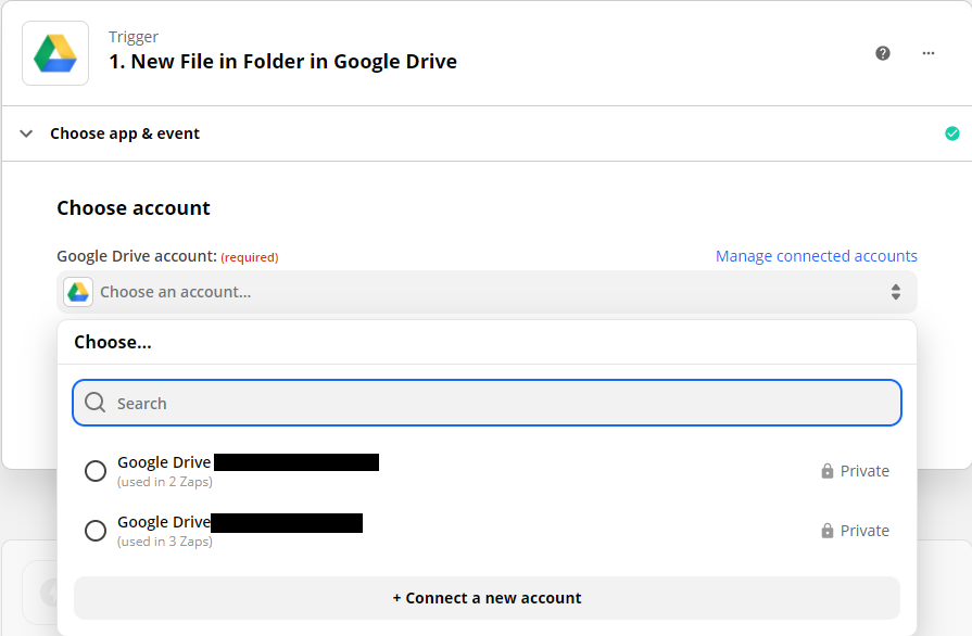Choosing a google drive account to use