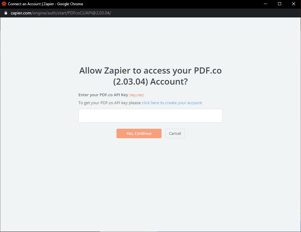 Connecting PDF.co account to zapier