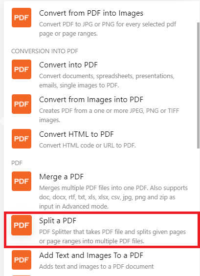 Select Split a PDF Module