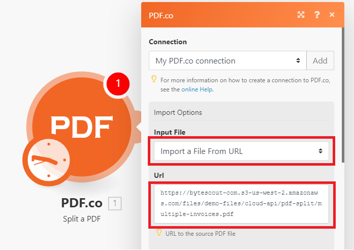 PDF.co Split PDF Input URL