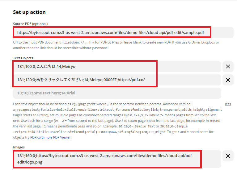 Configure PDF.co PDF Filler To Add Japanese Text And Image