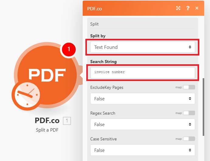 PDF.co Split by Text Search Settings