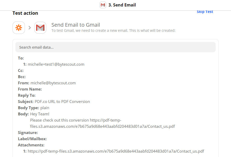 Send Gmail Email Test Action