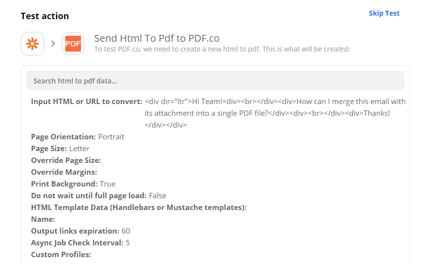 Send HTML To PDF Converter To PDF.co To Test
