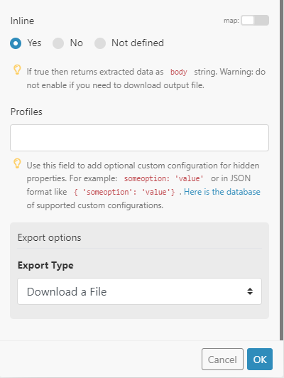 Showing the inline parameter