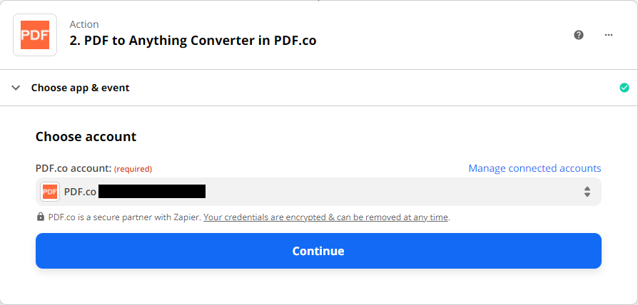 Connecting PDF.co accoun to Zapier