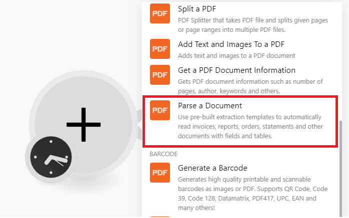 Choose Parse A Document Module In PDF.co