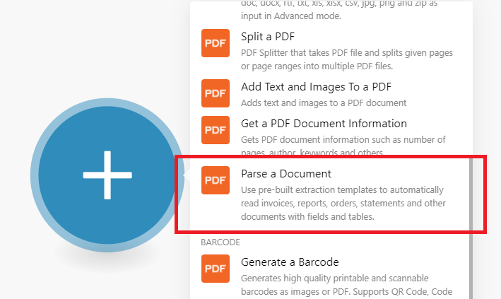 Add PDF.co Parse A Document Module