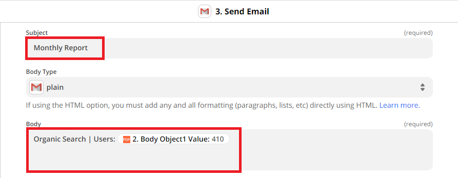 Add Parsed Data In The Body Of The Email