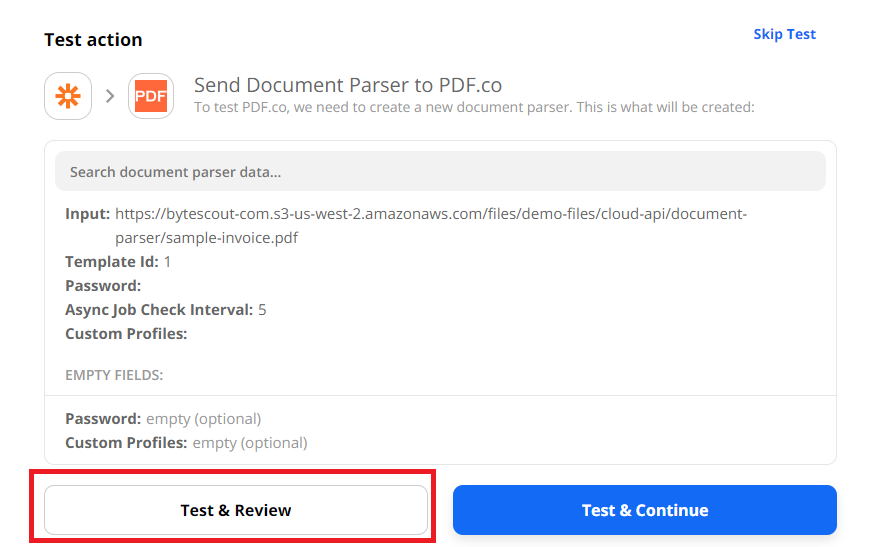Send Document Parser To Test & Review