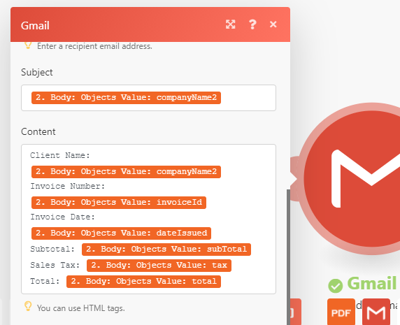 Setup Gmail With Parsed PDF Data